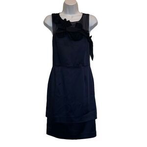 Taylor‎ 6 Navy Blue Satin Silk Pleated Detail Cocktail Sheath Dress Party Formal